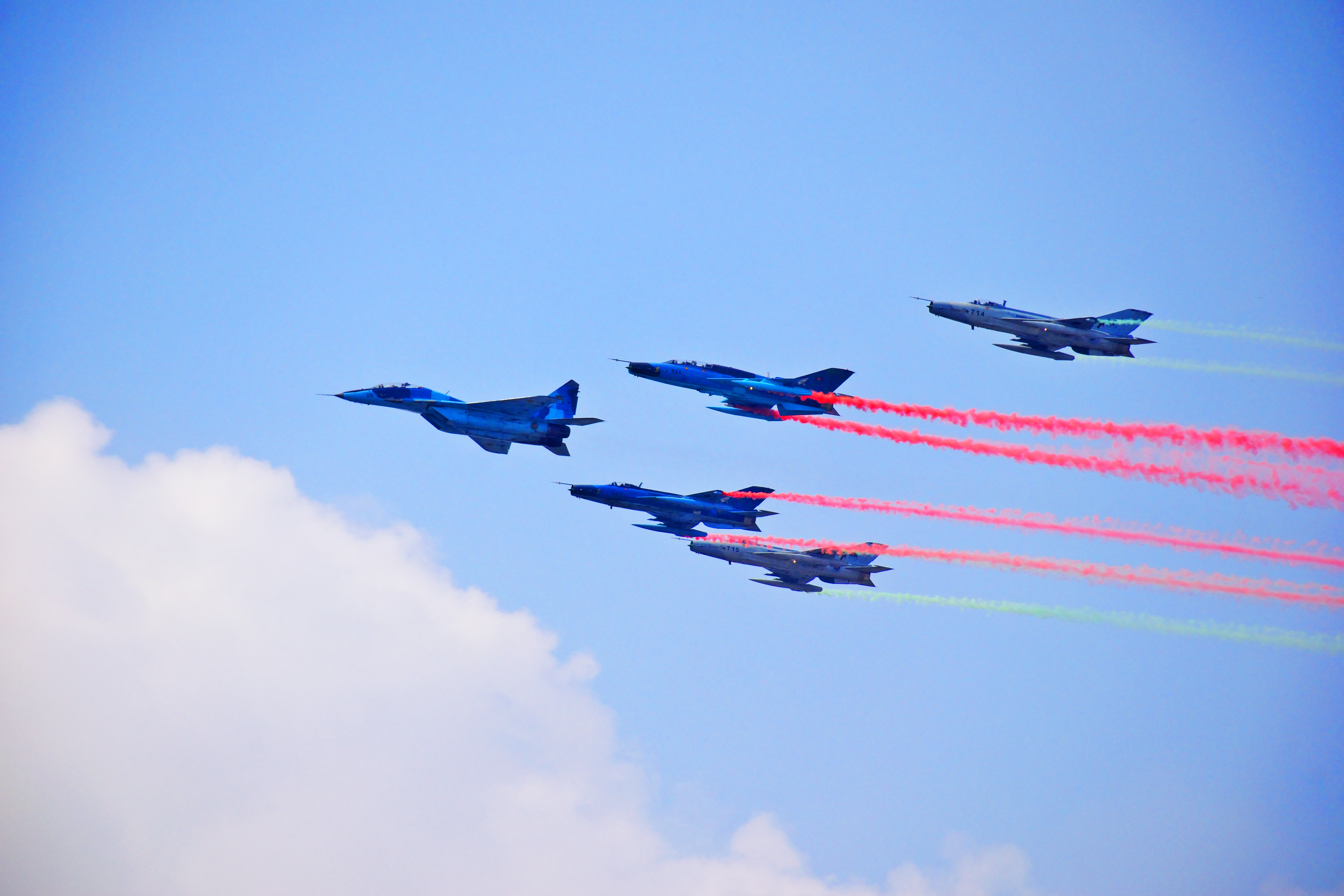 MiG-29 and F-7 fighter aircraft of the Bangladesh Air Force.