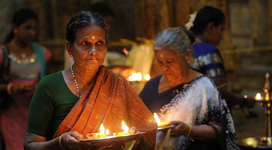 The Diwali festival being celebrated in Sri Lanka, illustrating the country's multicultural fabric where Hindu traditions are an integral part of the national calendar.