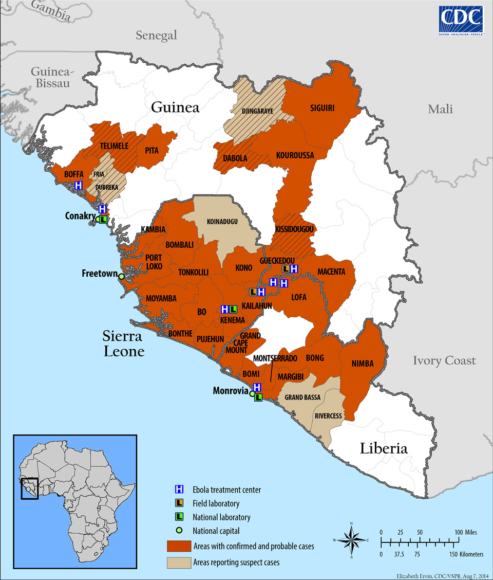Peta situasi wabah Ebola per 8 Agustus 2014