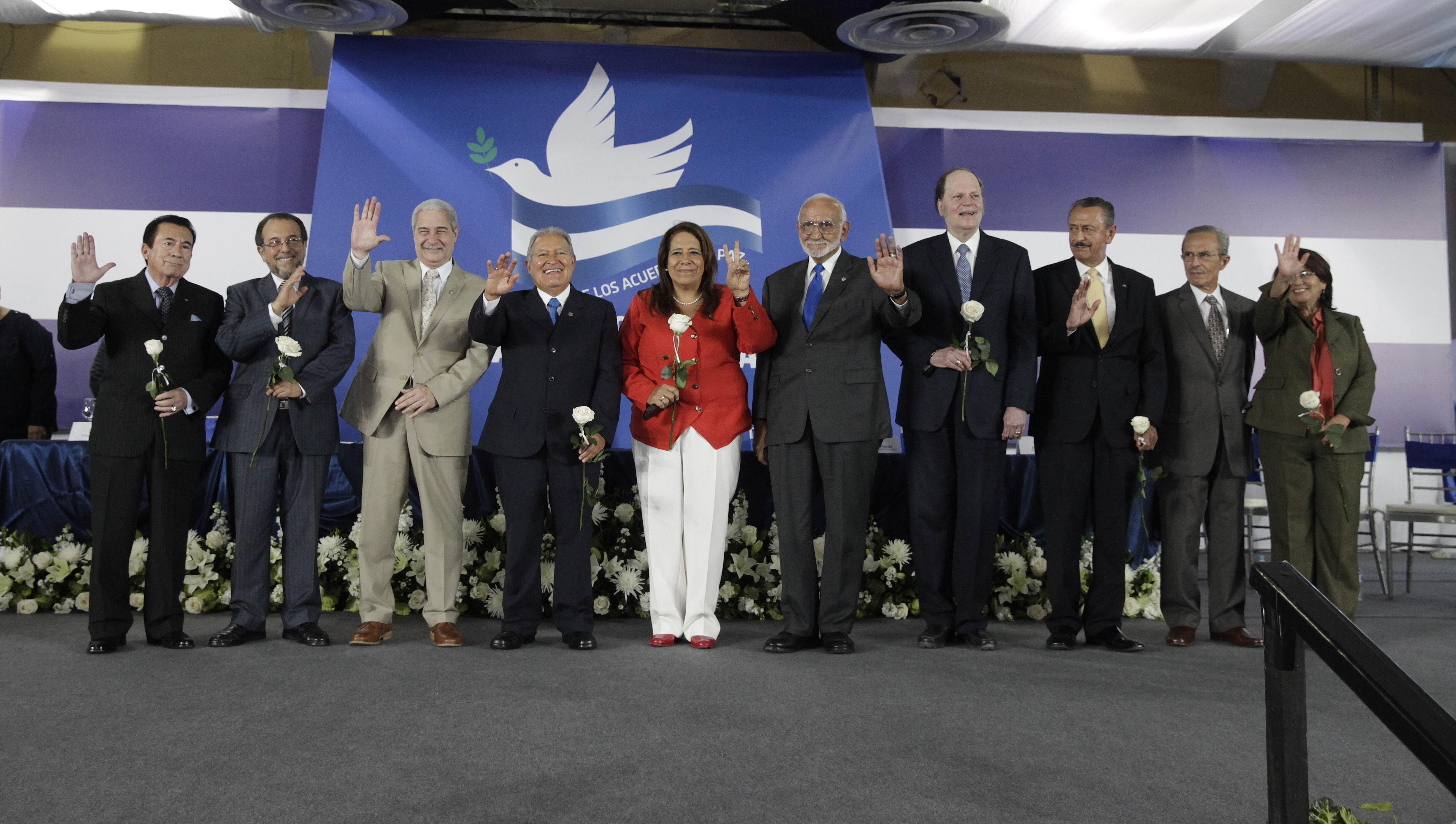 Signatories of the Chapultepec Peace Accords at a commemoration event. The accords marked a turning point in Salvadoran history, ending the civil war.