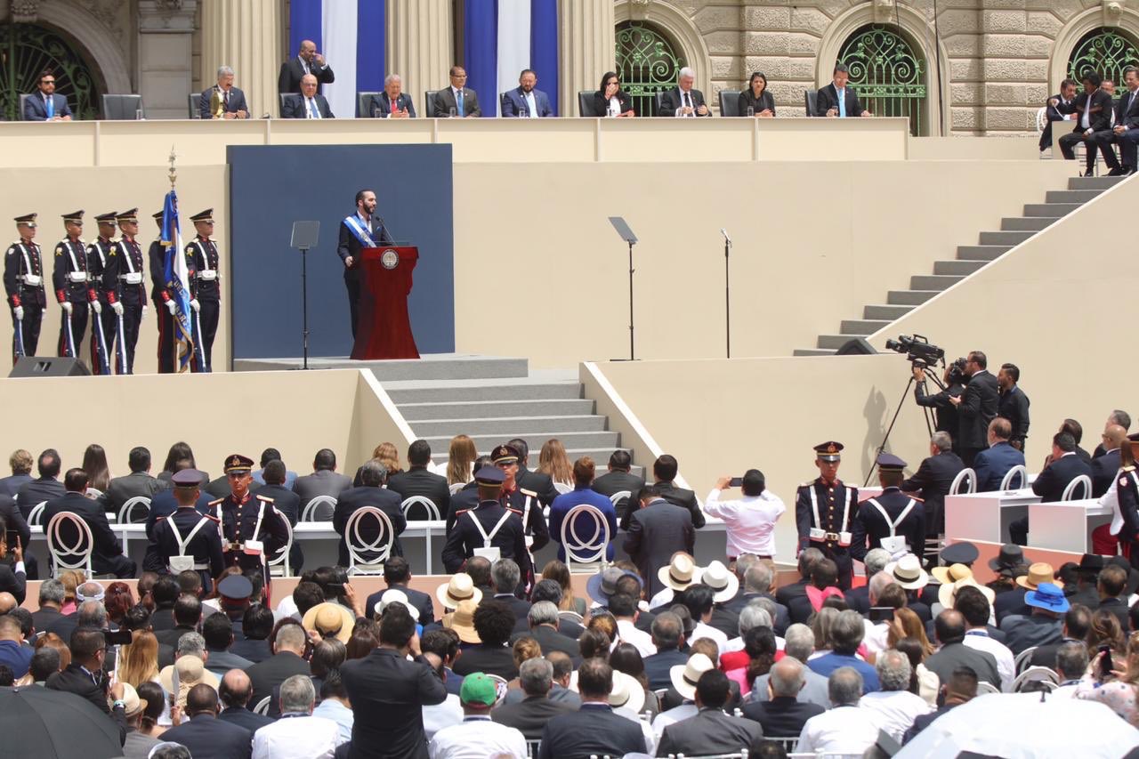 Nayib Bukele speaking at his inauguration ceremony in June 2019.