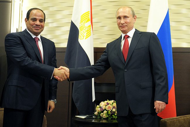 President Abdel Fattah el-Sisi and Russian President Vladimir Putin in Sochi, August 2014, indicating Egypt's efforts to diversify its foreign partnerships amid changing geopolitical dynamics.