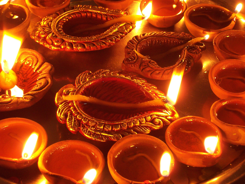 Diyas (oil lamps) lit during Diwali, the Hindu festival of lights. Diwali is one of the most widely celebrated festivals in India, symbolizing the victory of light over darkness, good over evil, and knowledge over ignorance.
