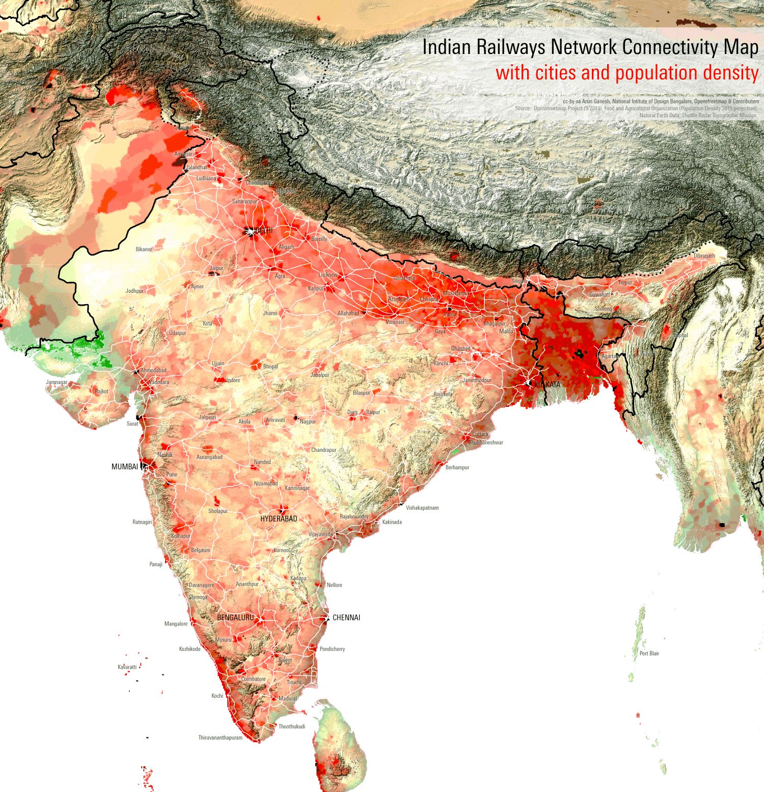 India's railway network and population density map, showing high concentration in the northern Indo-Gangetic plains, a testament to the region's fertility and historical significance.