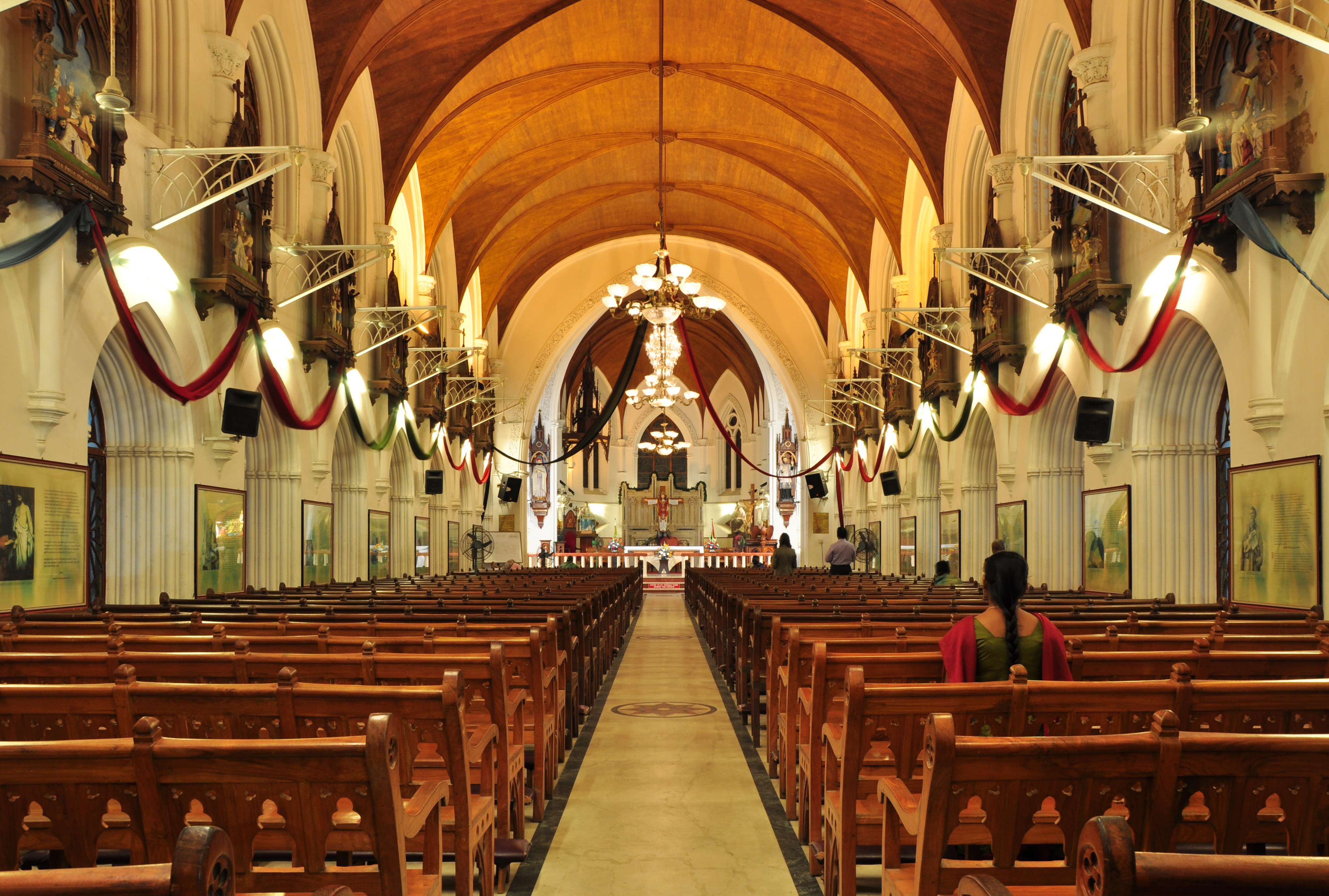 The interior of San Thome Basilica, Chennai, Tamil Nadu. Christianity has a long and ancient history in India, contributing to its religious pluralism.
