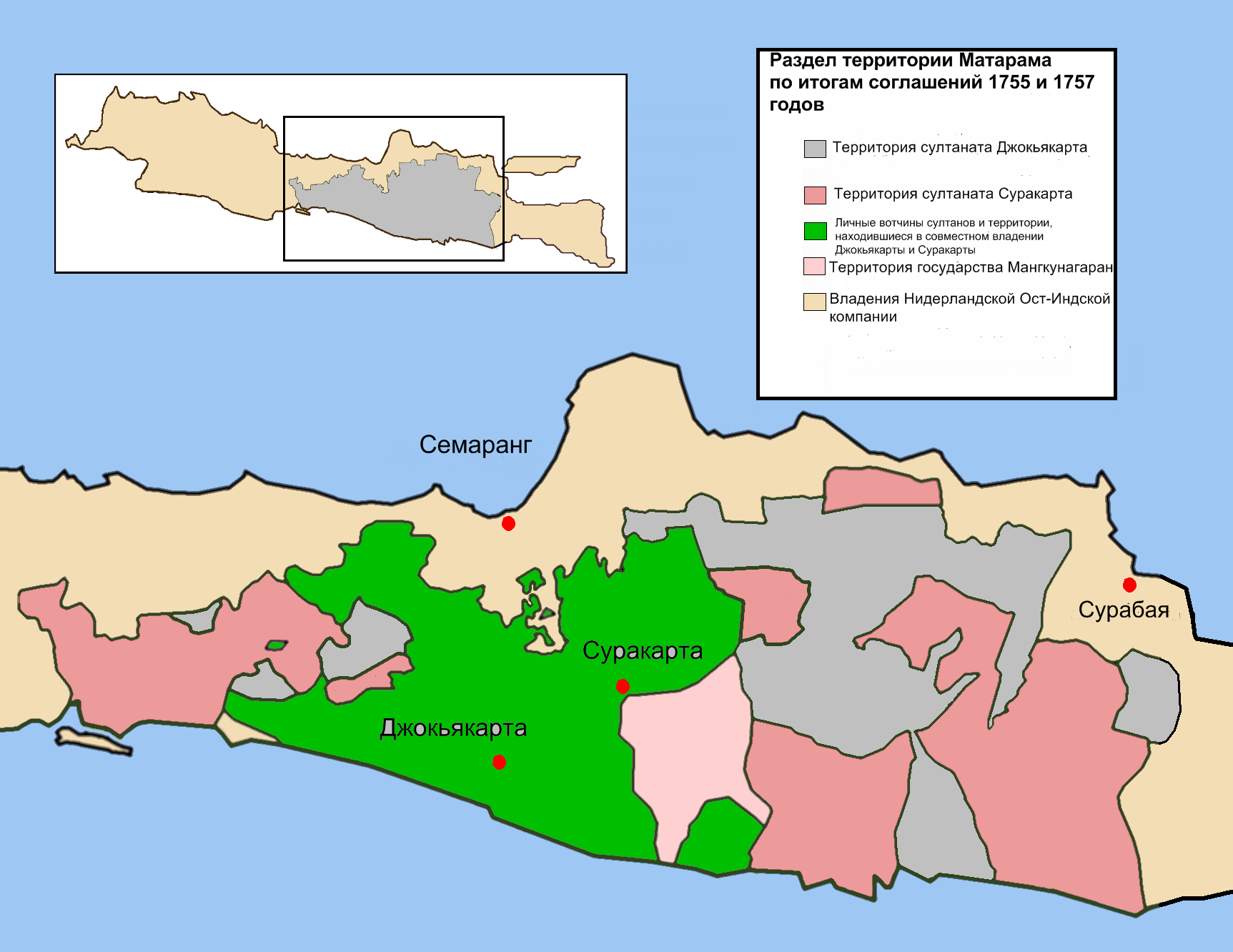 Pembahagian Mataram selepas Perjanjian Giyanti (1755) dan Perjanjian Salatiga (1757).