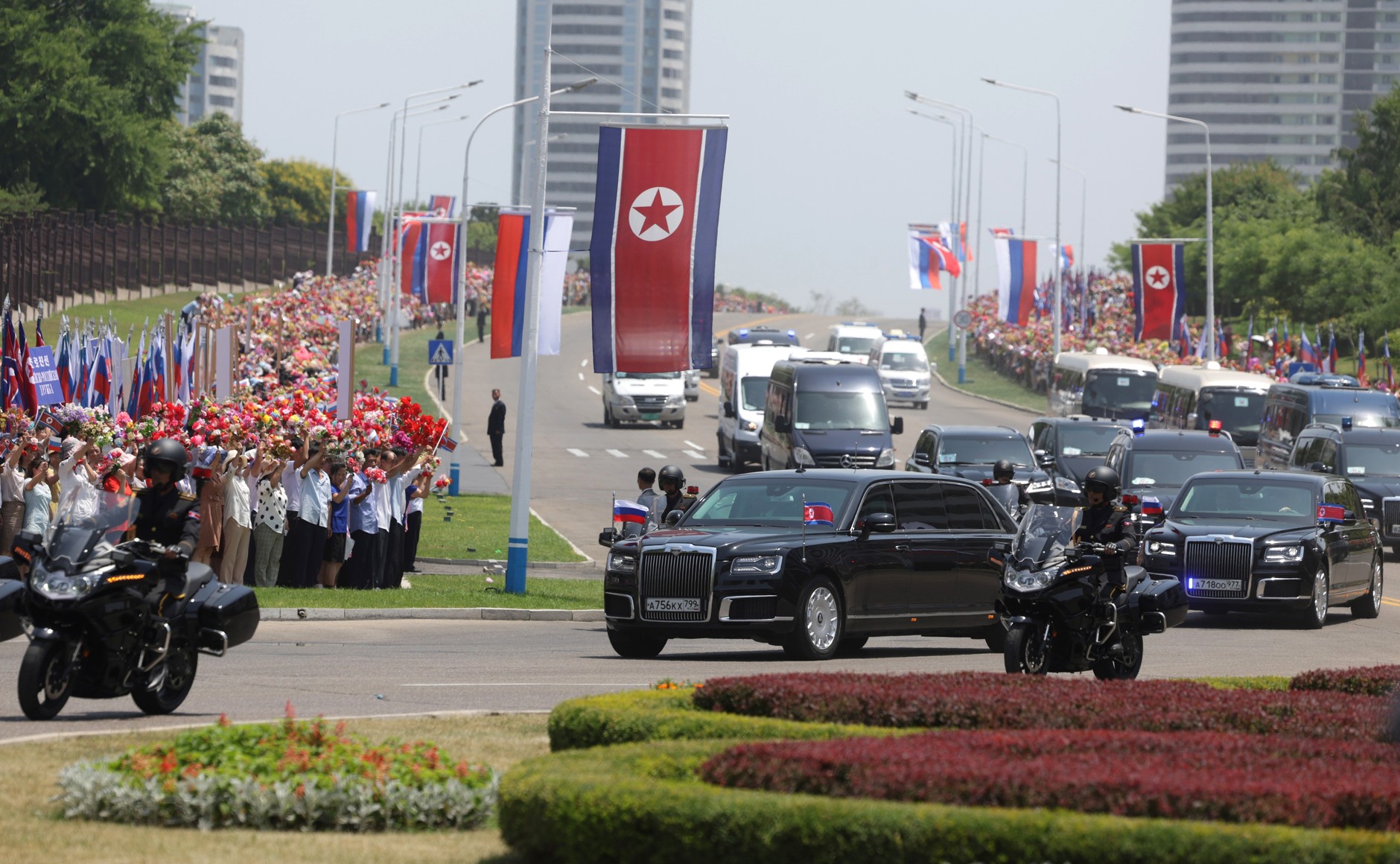 Motorcade transporting Russian President Vladimir Putin in Pyongyang, 19 June 2024