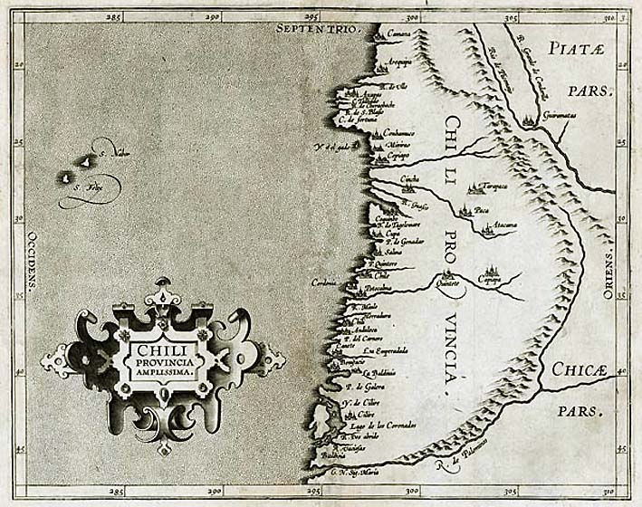 Bản đồ Chile của Van Wytflyet, năm 1597.