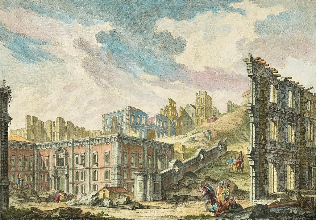 Ruins of the Patriarchal Square after the 1755 Lisbon Earthquake. Pombal's swift and decisive response to the disaster solidified his power.