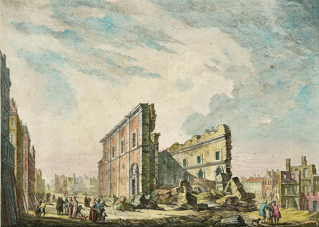 Reruntuhan Gereja S. Paulo setelah Gempa Bumi Lisboa 1755.