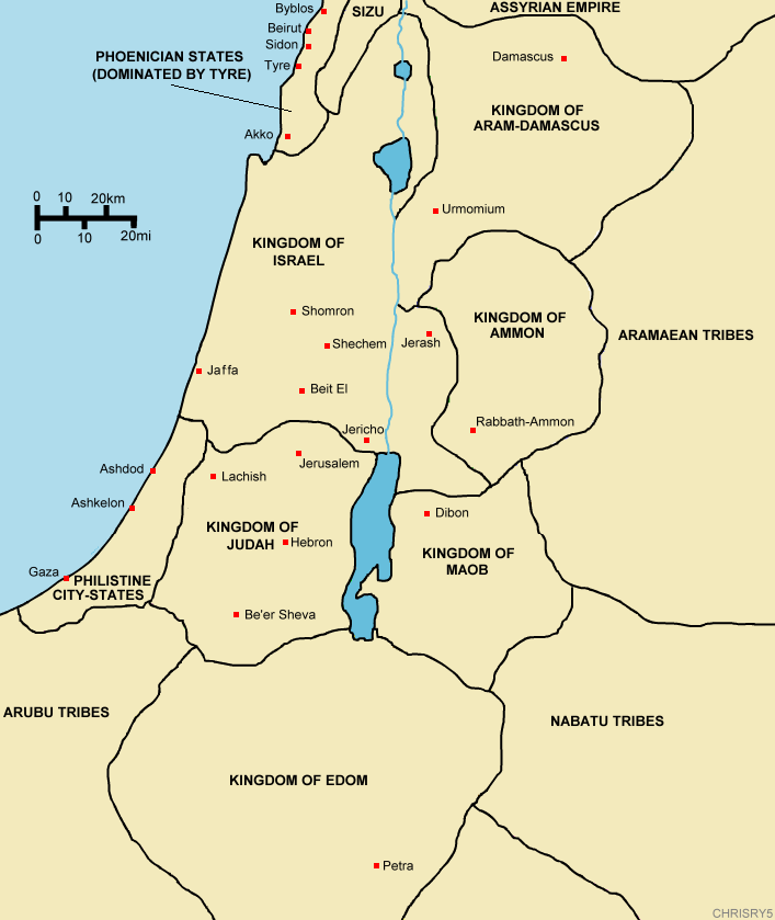 古代イスラエル王国とユダ王国の地図