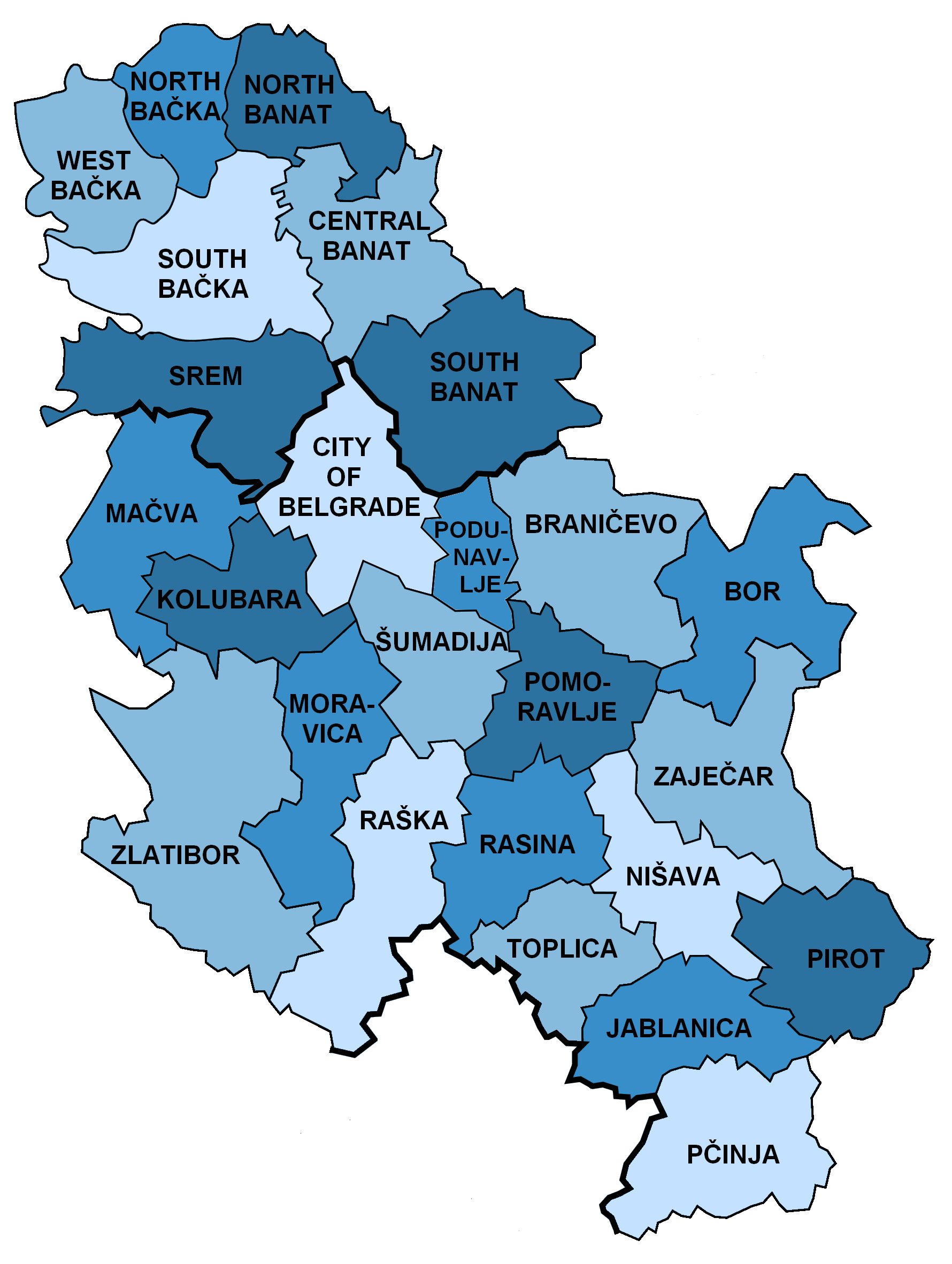 Các quận của Serbia (không bao gồm Kosovo)
