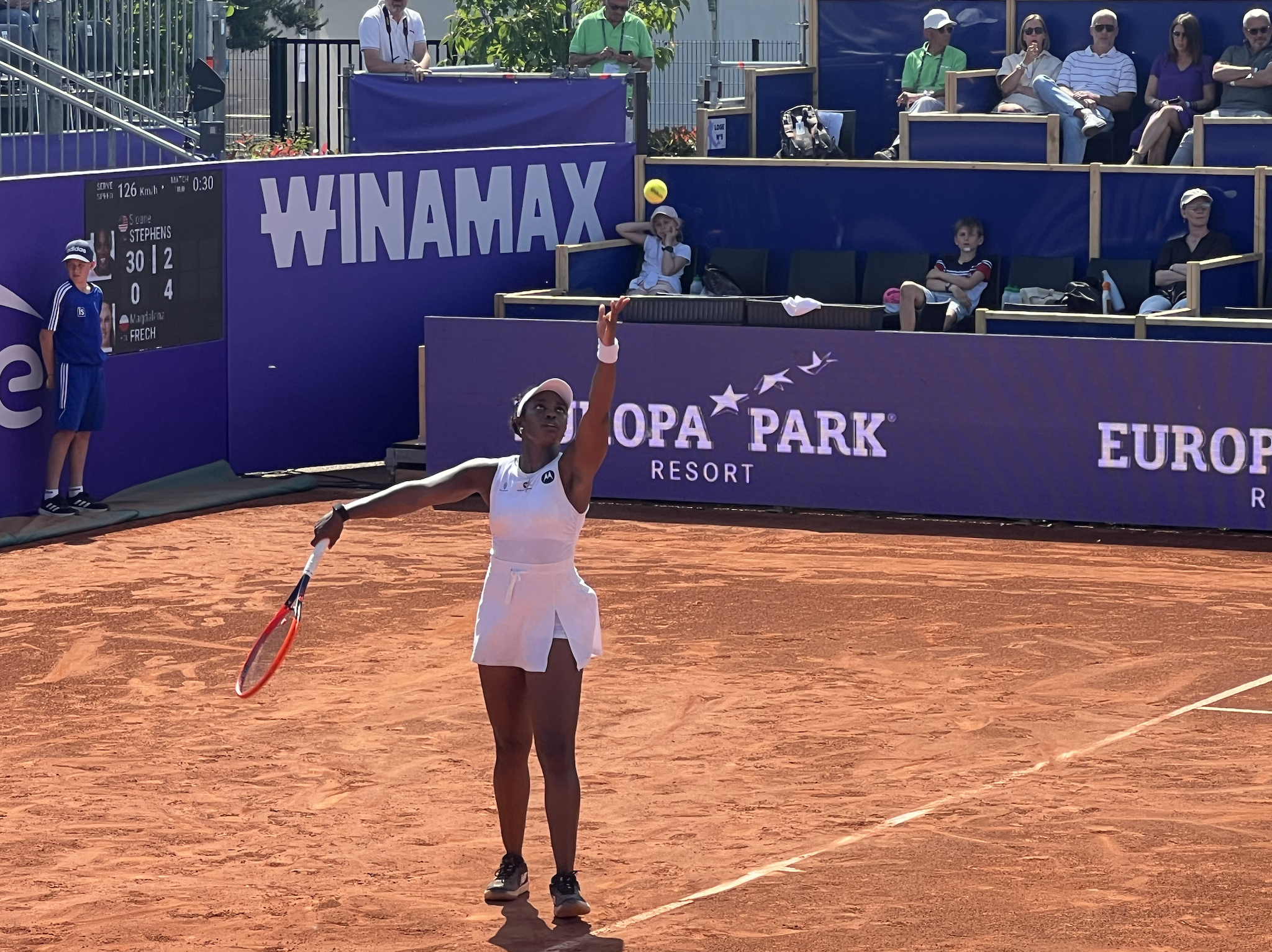 Sloane Stephens serving in Strasbourg in 2024.