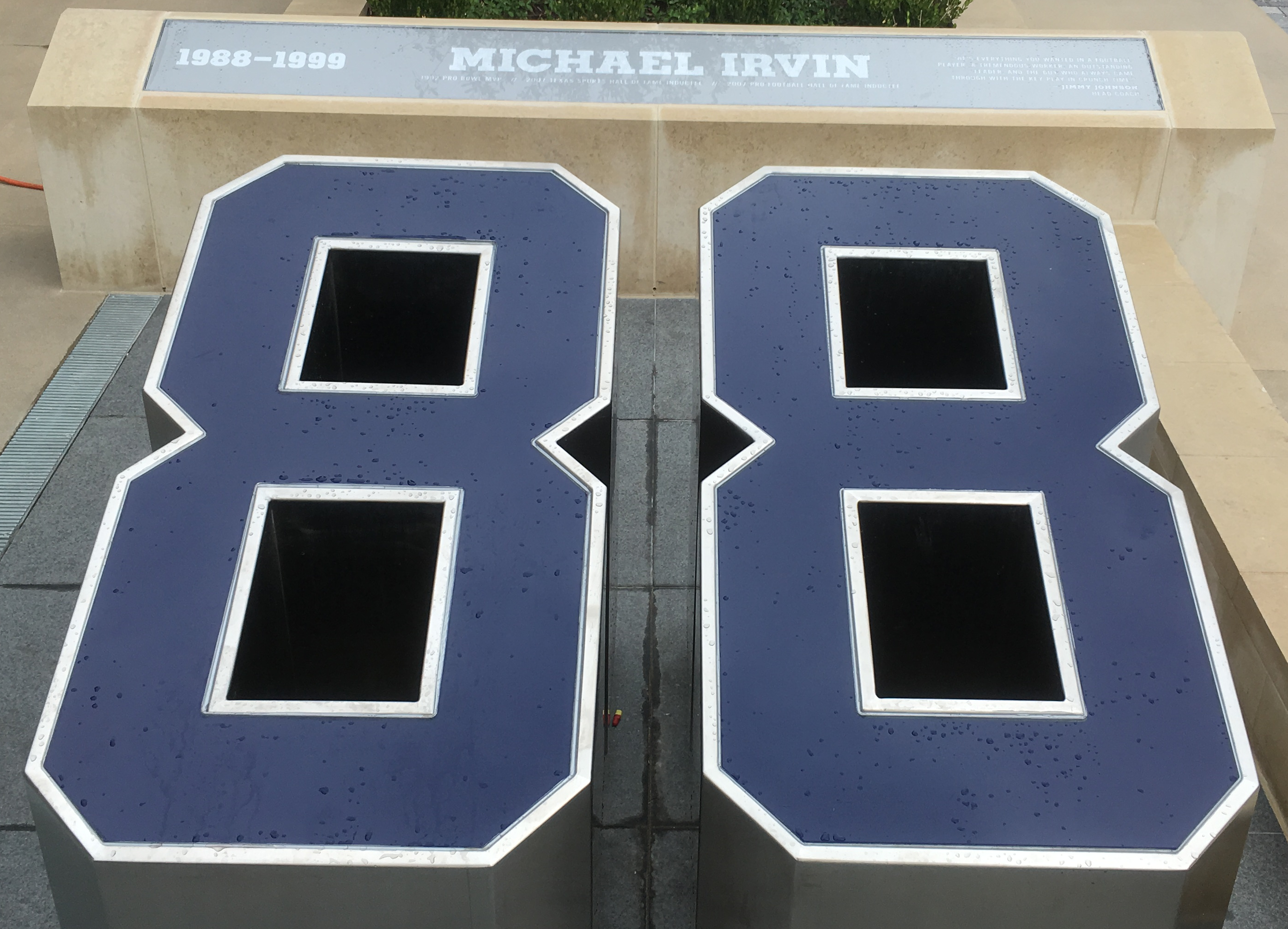 Irvin's Dallas Cowboys number 88 displayed outside at the team's facilities