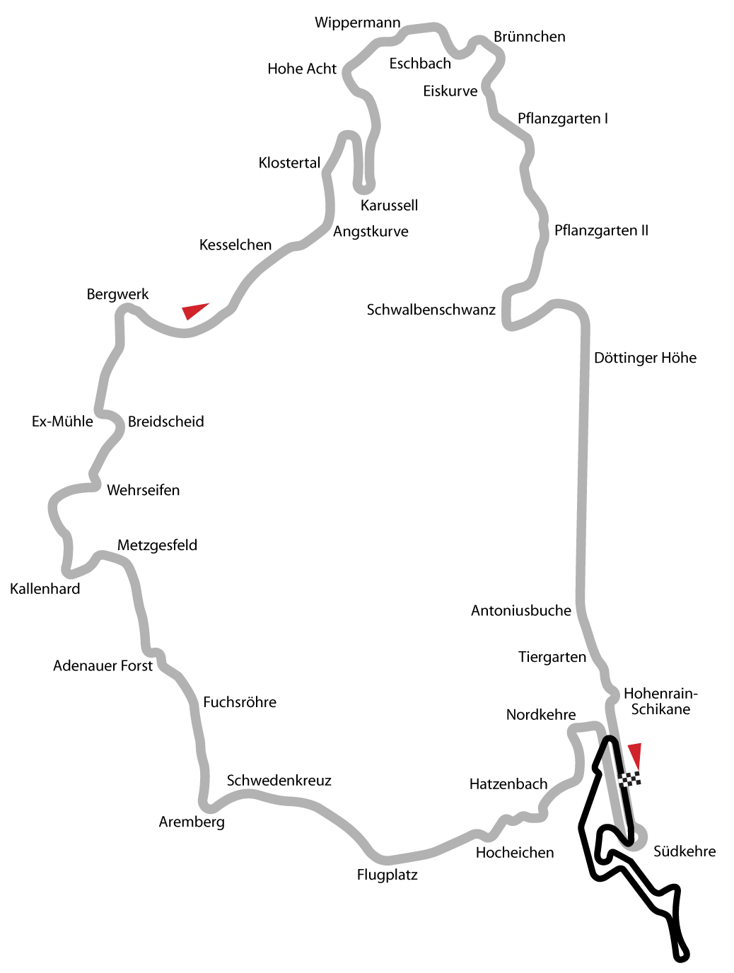 Peta Litar Nürburgring Nordschleife (kawasan kelabu dalam gambar).