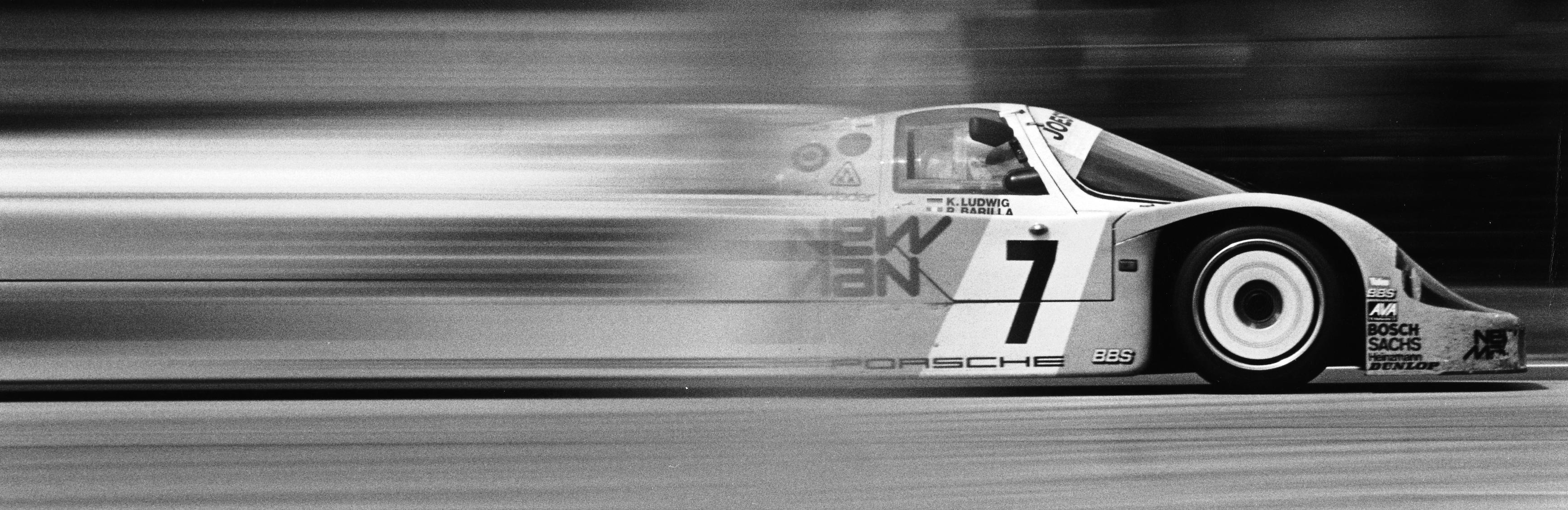 The victorious Porsche 956 C driven by Klaus Ludwig at the 1985 24 Hours of Le Mans.