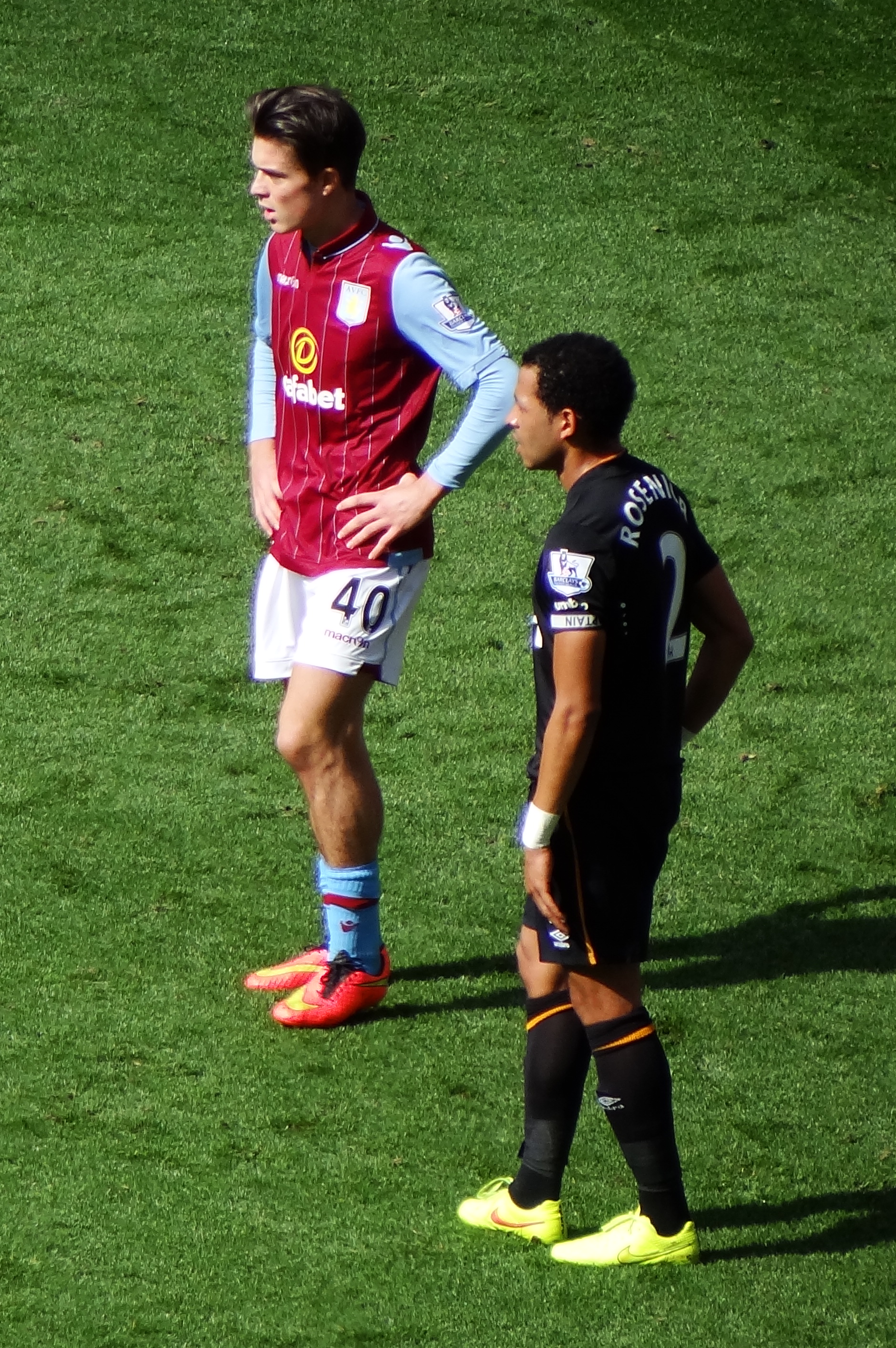 Rosenior (right) playing for Hull City alongside Jack Grealish of Aston Villa in 2014