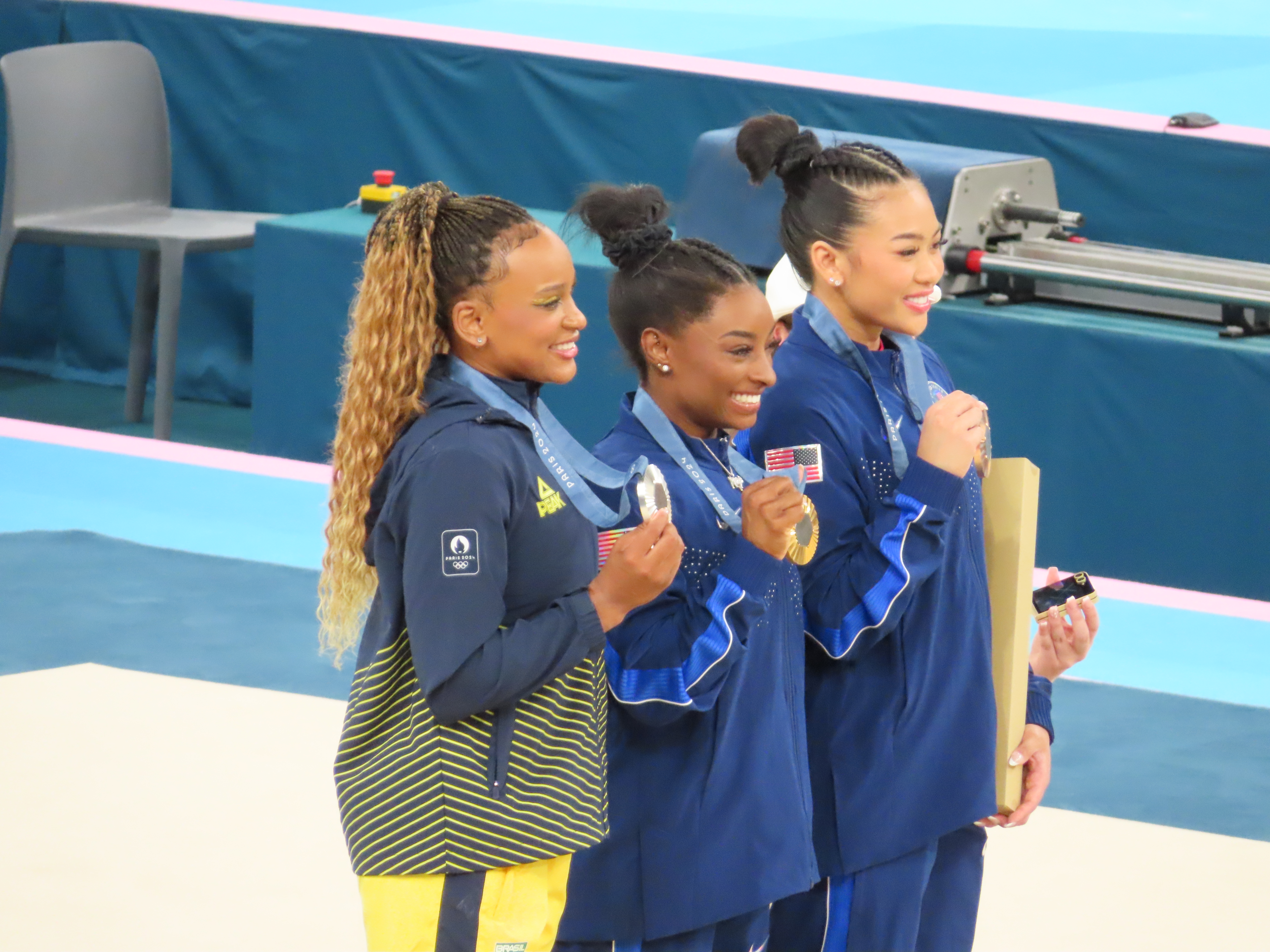 Andrade winning the silver medal in the all-around at the 2024 Olympics