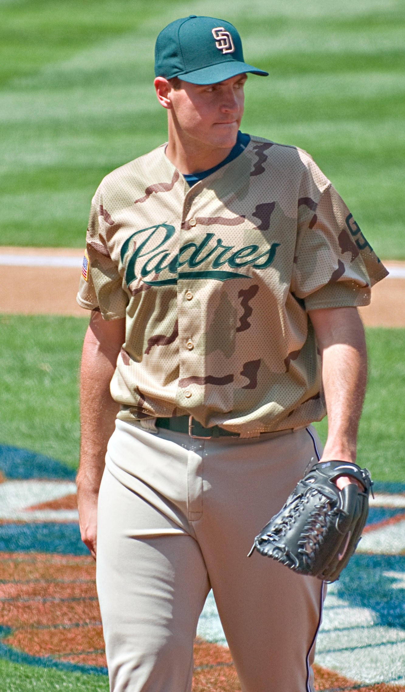 Chris Young wearing the Padres military-style jersey