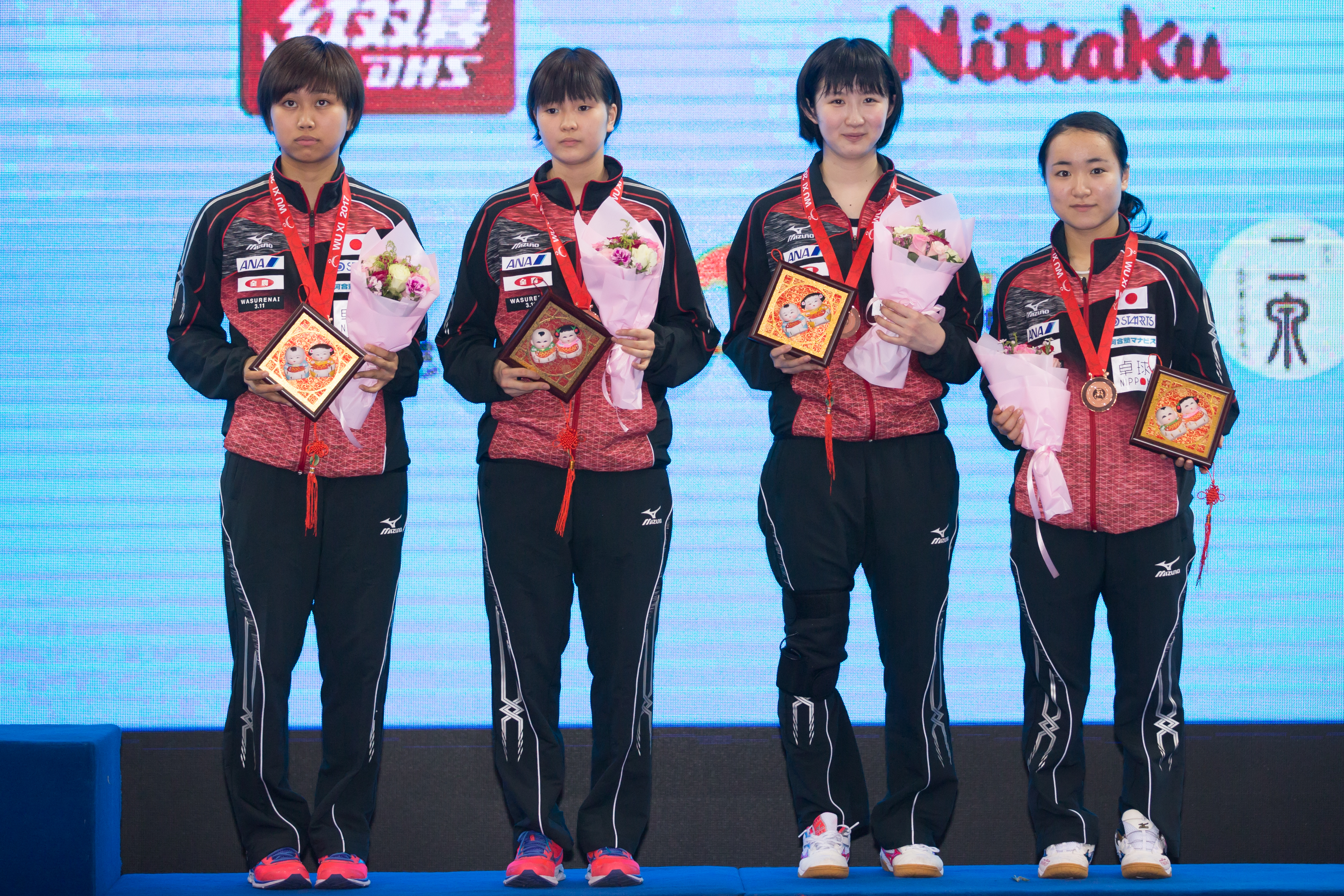 2017 Asian Championships Women's Doubles award ceremony (Honoka Hashimoto is second from left).