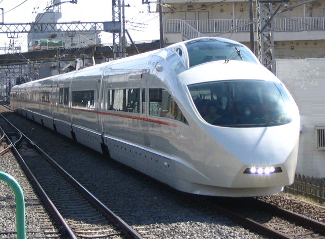 Another view of an Odakyu 50000 series train, emphasizing its distinctive front.