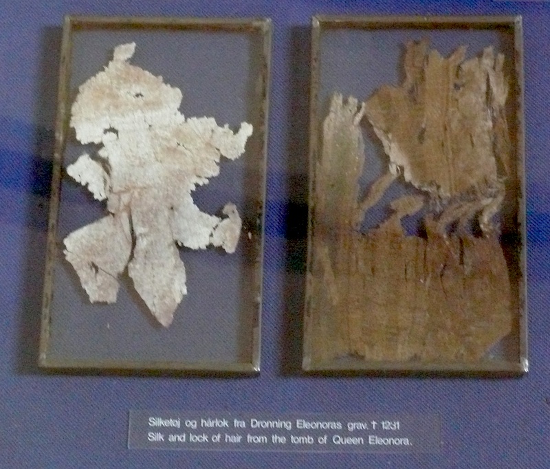 Silk and lock of hair found in the tomb of Queen Eleanor