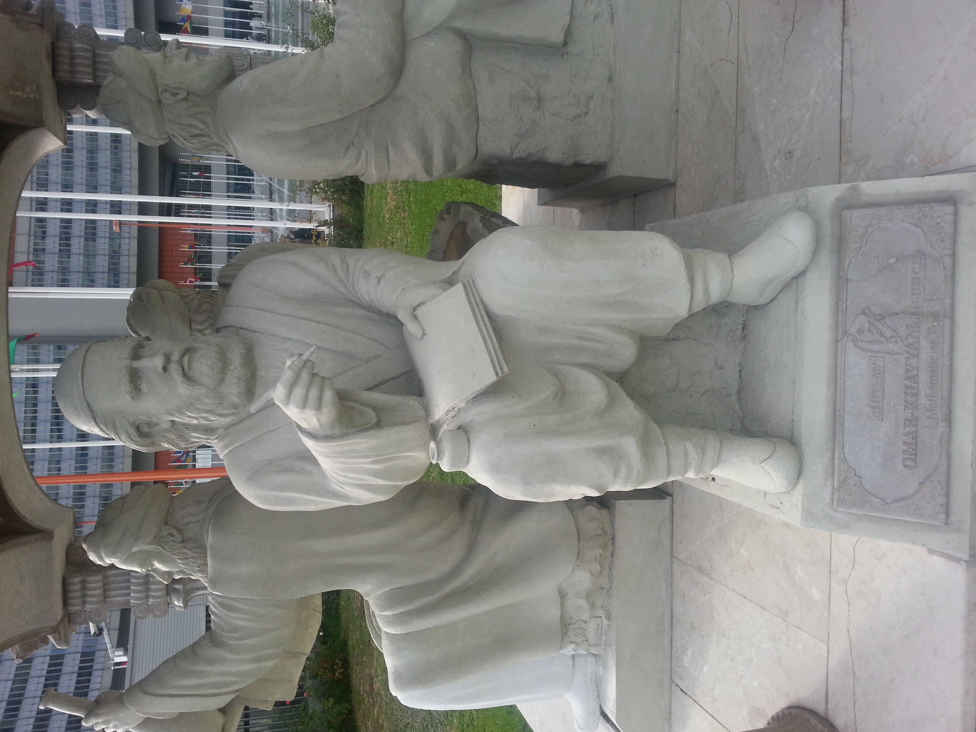The statue of Khayyam in the United Nations Office in Vienna as part of the Scholars Pavilion donated by Iran