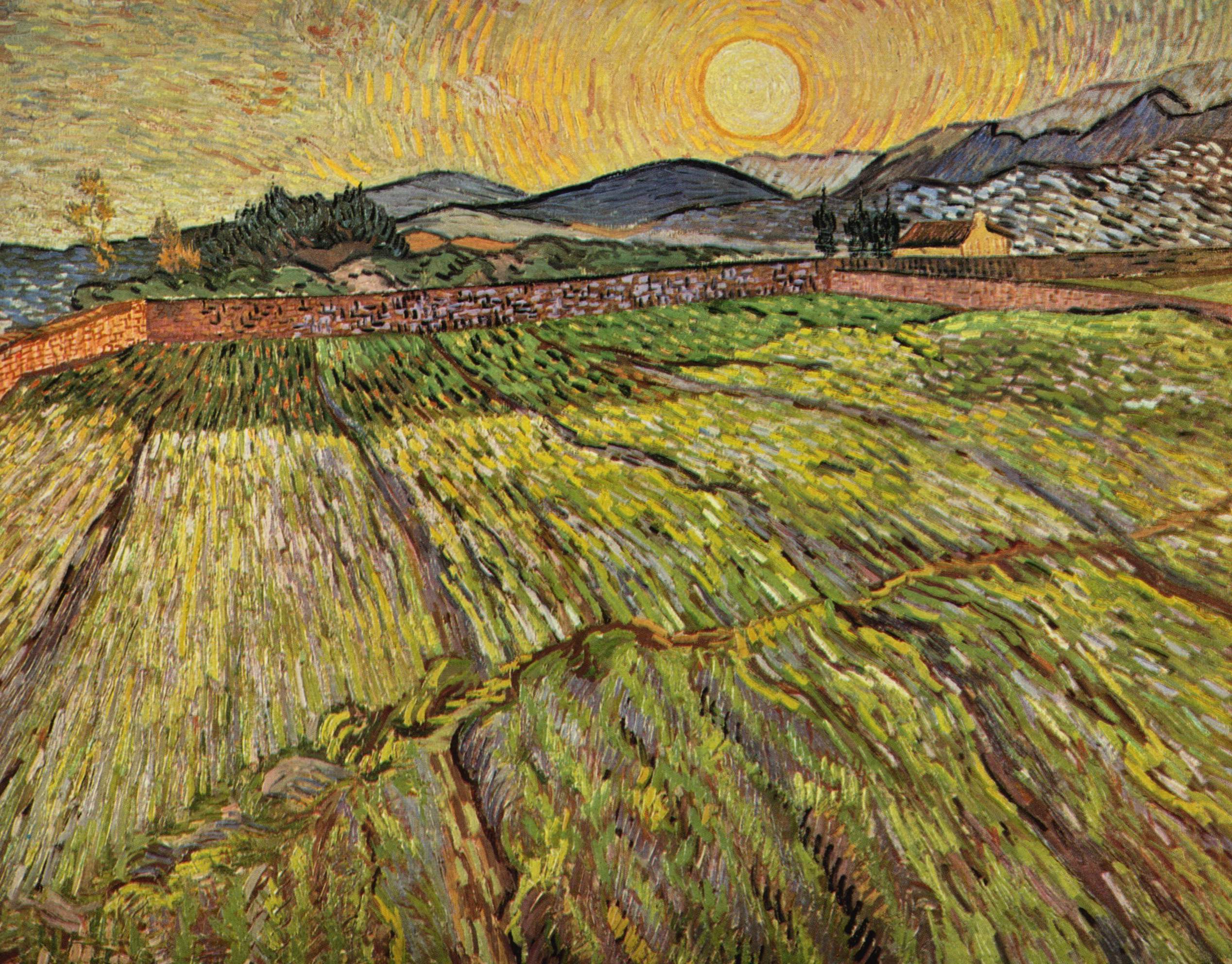 オッペンハイマーが所有していたゴッホの絵画『麦畑と昇る太陽』(1889年)。