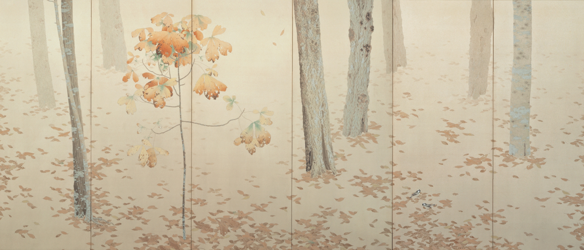 Left panel of Fallen Leaves (落葉), 1909, Important Cultural Property, Eisei Bunko Collection.