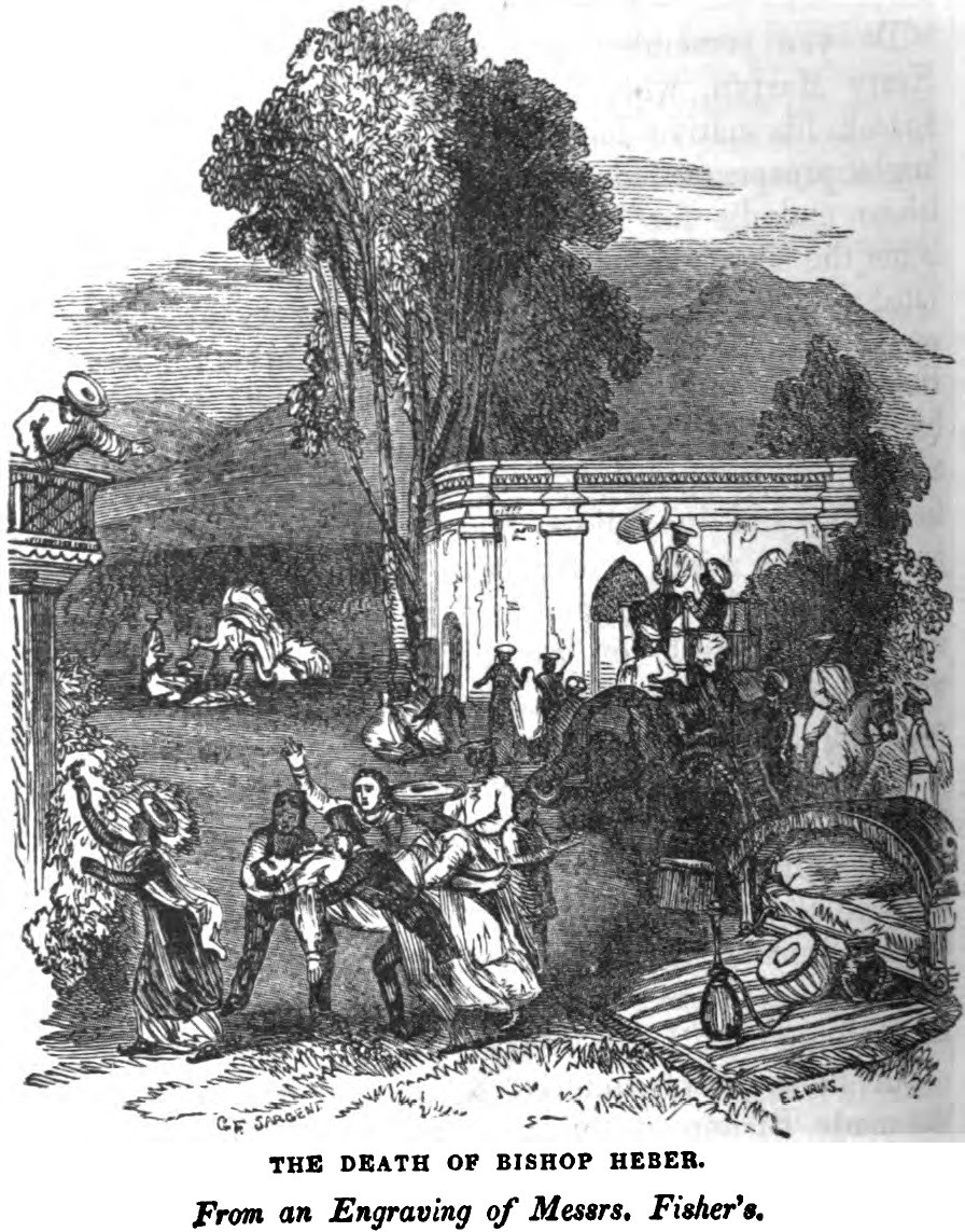 1848년 판화로 묘사된 히버 주교의 죽음