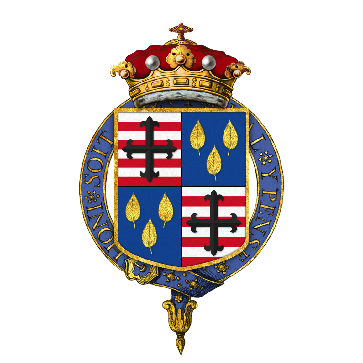 Quartered coat of arms of Granville Leveson-Gower, 1st Marquess of Stafford, KG, PC.