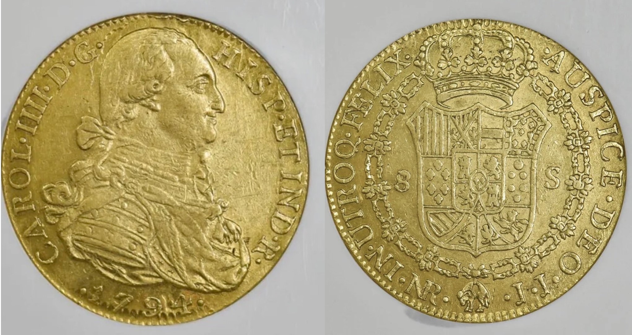 カルロス4世の8エスクード銀貨(コロンビア、1794年)