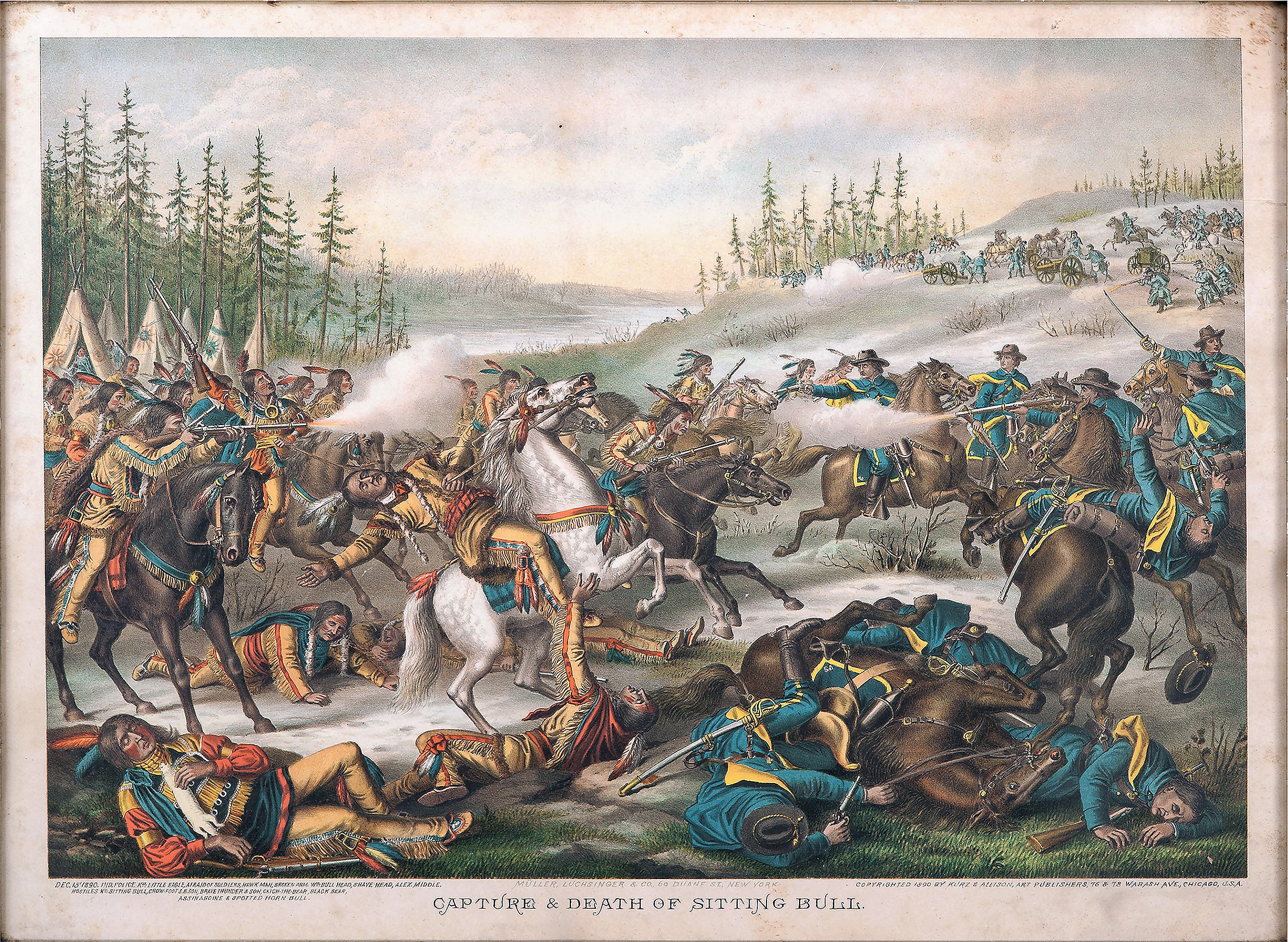 Capture and death of Sitting Bull, an 1890 lithograph.