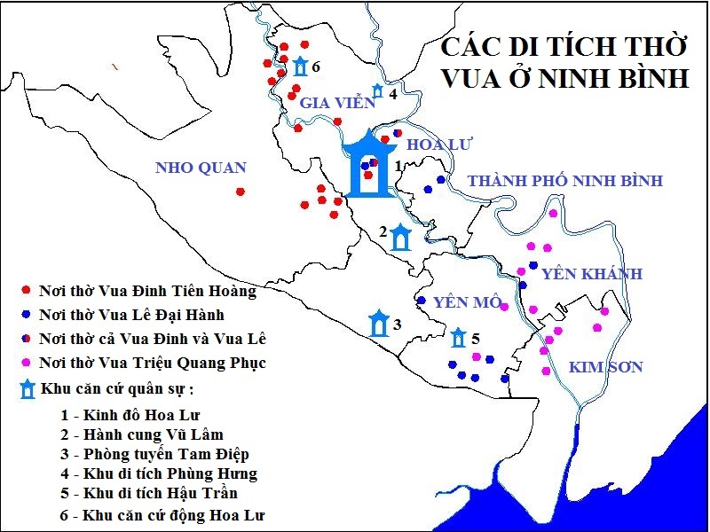 닌빈성 내 찌에우비엣브엉 사당 분포도 (보라색으로 표시된 지역)